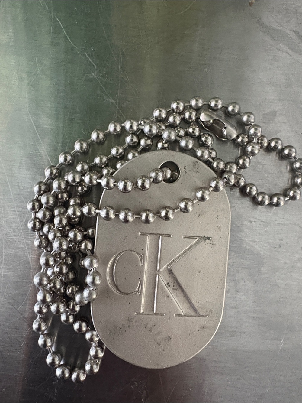 Vintage 90s CK Minimalist Dog Tag Chain necklace